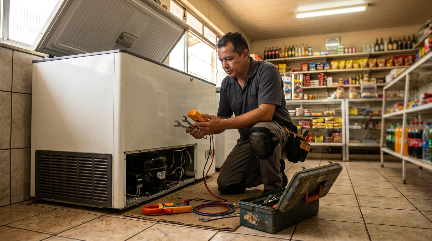 Técnico de conserto de freezer em residência na Caieira da Barra do Sul, Florianópolis‑SC